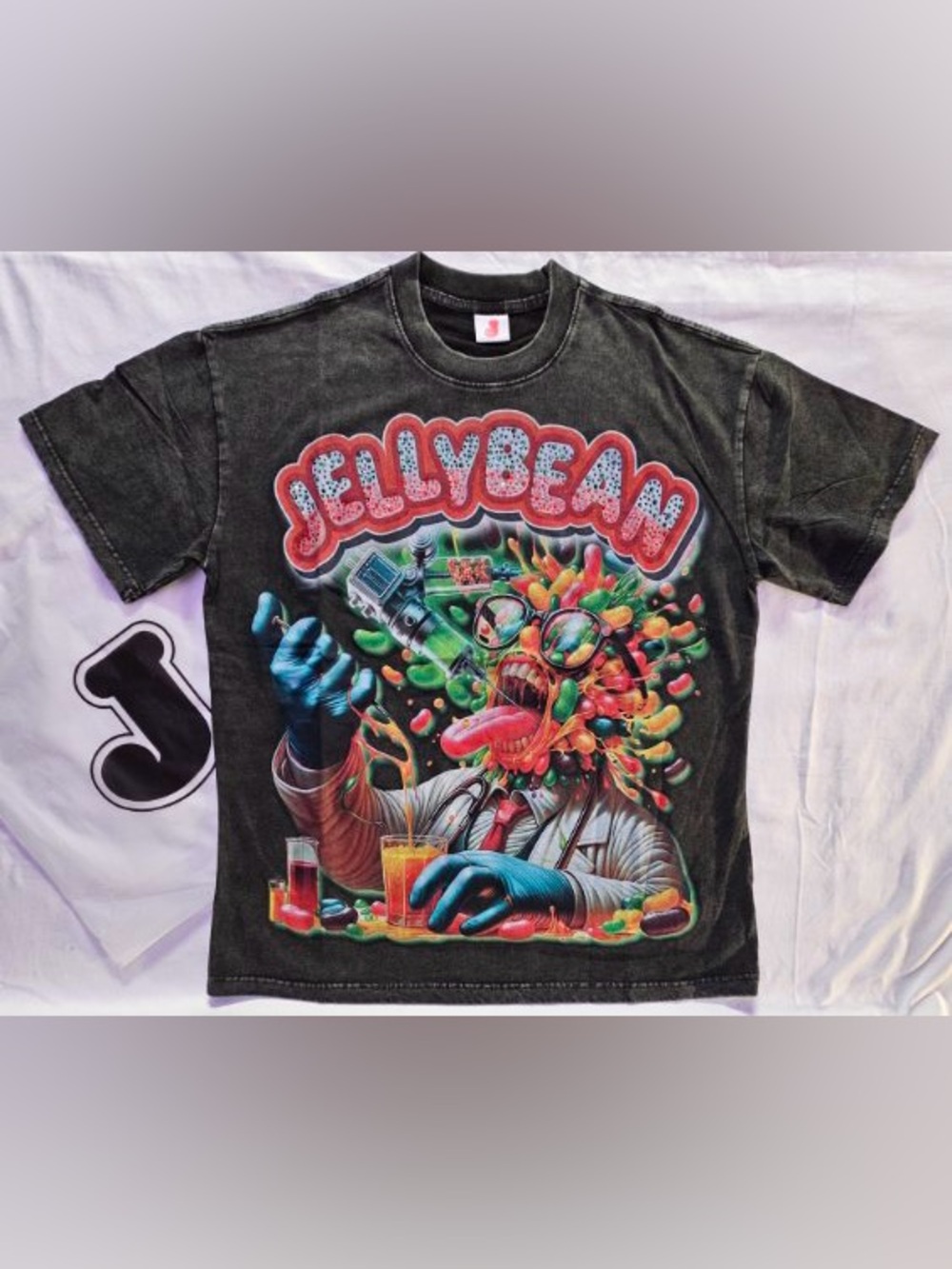 Jellybean Black Cotton Tee with Stones in Logo - XL